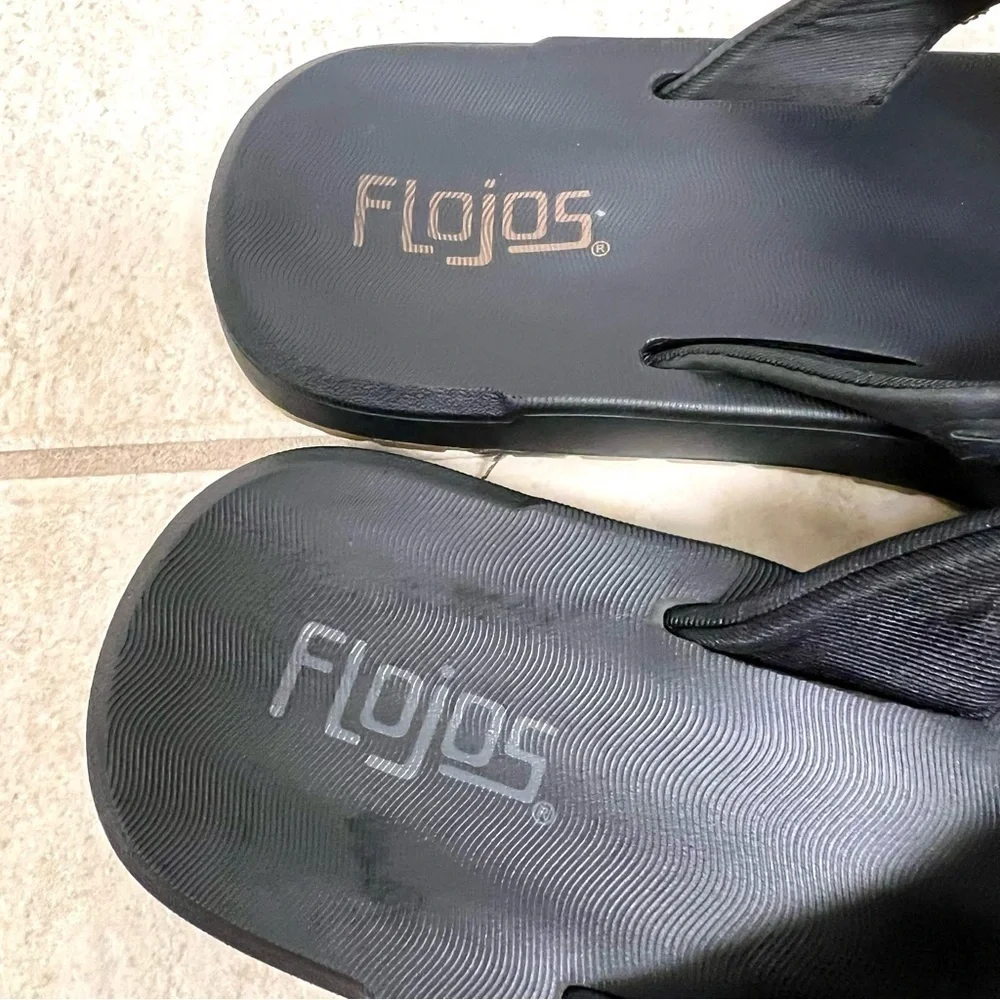 Flojos Men's Memory Foam Flip Flop Sandals BLACK/BROWN size 9M leather.